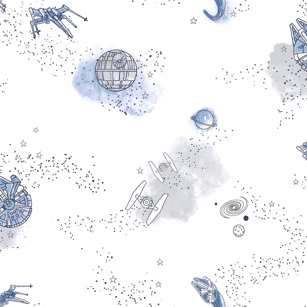 RoomMates STAR WARS Good Night Galaxy Blue and white STAR WARS Peel and Stick Wallpaper 20.5" x 18-ft roll covers about 30.8 sq. ft